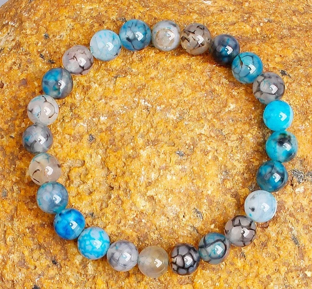 BRACELET DE PIERRE Agate Veine de Dragon 8 mm - lithothérapie EUR 14,95 - FR