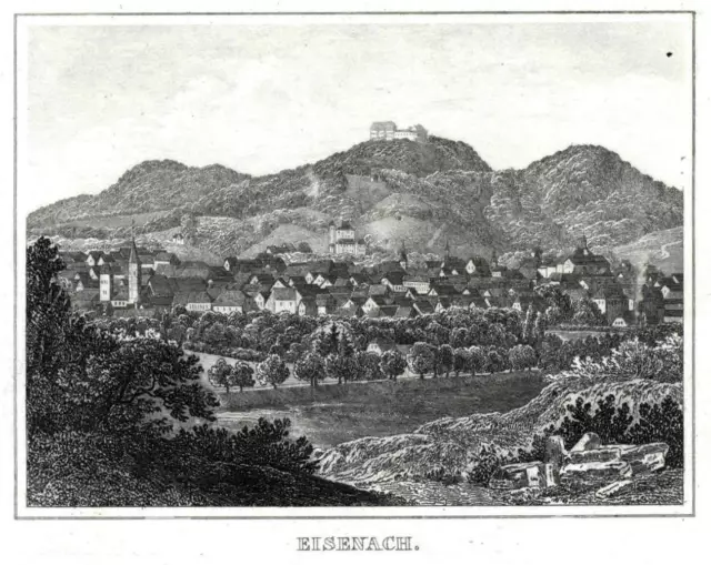 EISENACH STADTANSICHT Stahlstich aus dem "kleinen Universum" - 1842 ORIGINAL