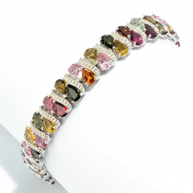 Bracelet ligne pierres précieuses multi tourmaline bijoux Meher's argent sterling 8 pouces