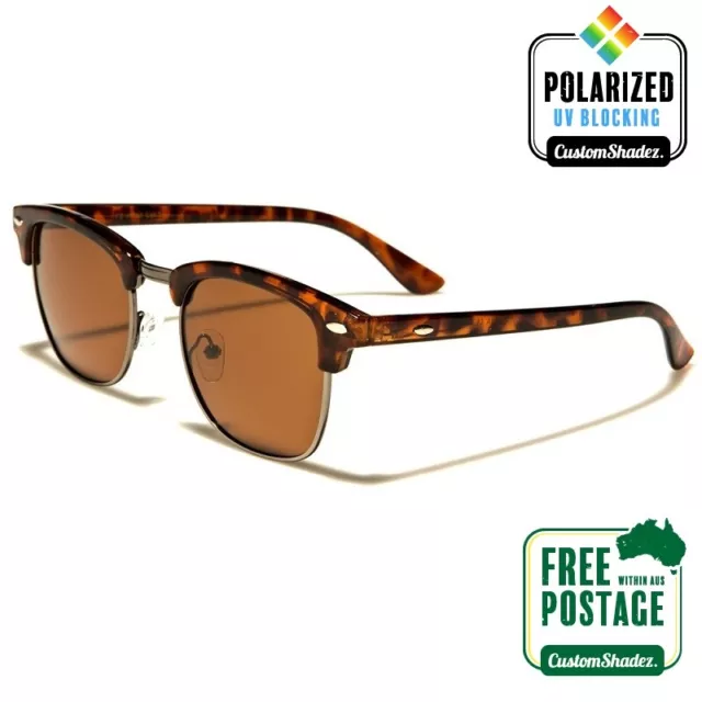 Polarised Retro Sunglasses - Tortoise Shell / Brown Lens Half Rimmed - Polarized