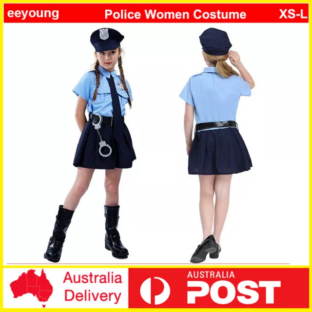 Girls Police Woman Costume Policeman Child Uniform Kids Cop Officer Fancy Dress