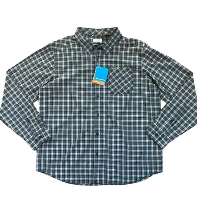 Columbia Men’s Omni-Shade Omni-Wick Long-Sleeve Plaid Shirt 50 UPF Gray—Size XL