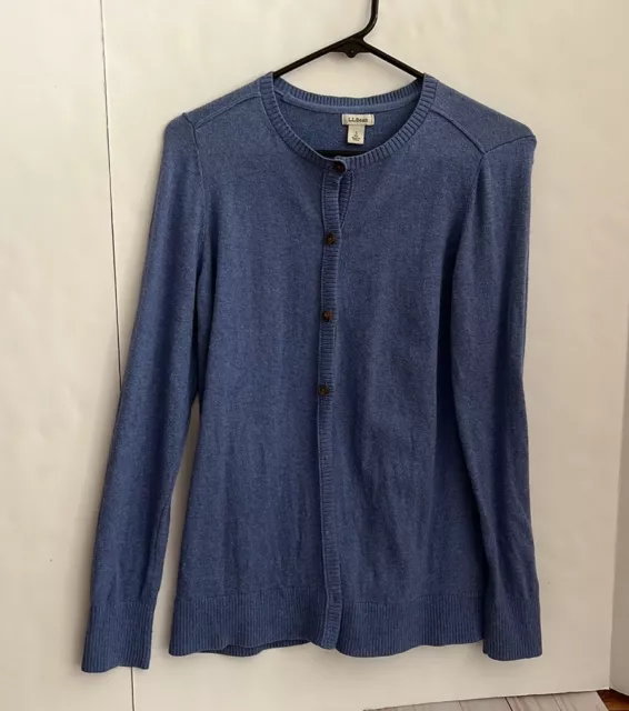 LLBean womens Cotton cashmere blue cardigan size Small