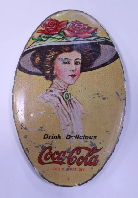 Piccolo Vintage Coca-Cola Ovale Tasca Borsetta Specchio, Rosa Cappello Lady,