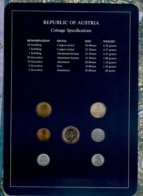 Coin Sets of All Nations Austria 1961-1994 UNC 5 Schilling 1961 Silver 1.9.89 2