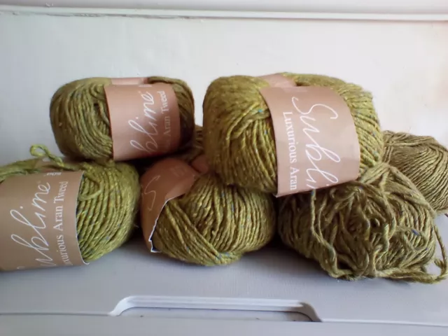 Sirdar Sublime Mid Green Tweed 9 X 50G Balls Wool/Cotton/Llama Mix Bnwt