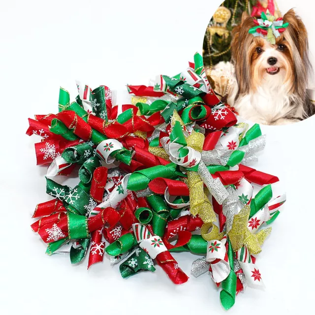 20/100pcs Christmas Pet Hair Bows Xmas Dog Cat Rubber Band Hair Clip Accessories