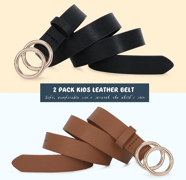 2 Pack Kids Leather Belts for Girls Solid Colors Skinny Belt for Teen Girls