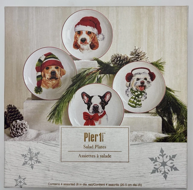 SET OF Pier Christmas Puppies Holiday Santa Hats Dessert Salad