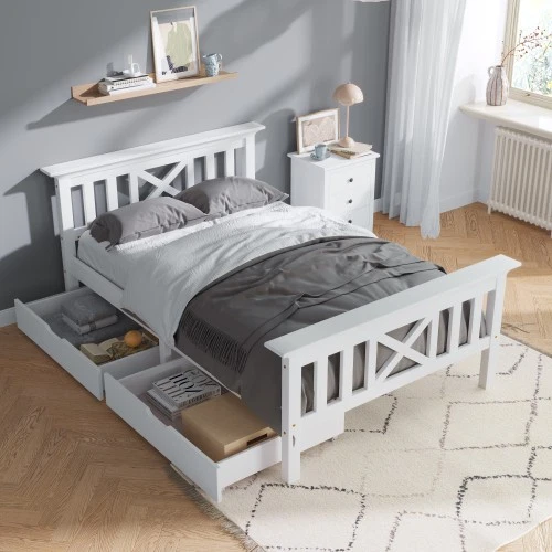 WOODEN BED FRAME With Drawers Single Storage Bed Solid Pine Wood,3FT ...