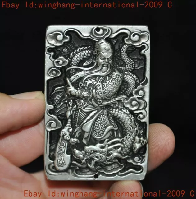 collect old China Tibetan silver guan gong guan yu statue Amulet periapt pendant