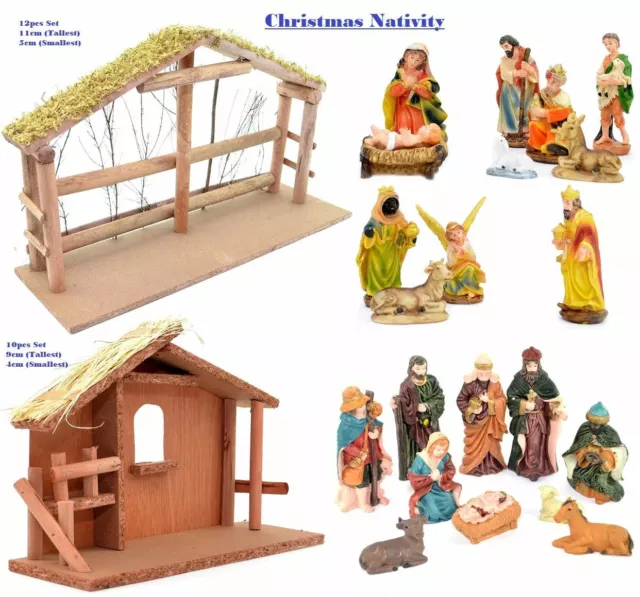 Nativity Crib Scene Figures Set Stable Movable Home Christmas Decoration Easter