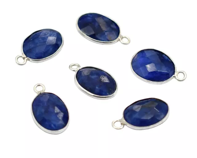 10 Pcs 18X11mm Lapis Lazuli Connector Pendent 1 Loop Bezel Silver Plated