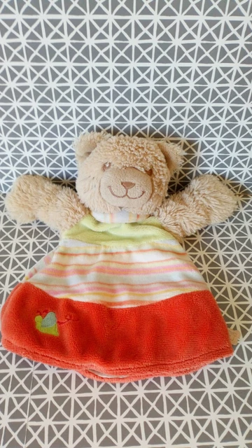 Doudou ours marionnette beige orange rayures  Noukie's