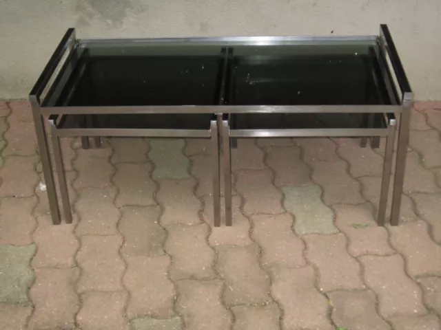 TABLE BASSE et BOUT CANAPE EN METAL CHROMEE VERRE FUMEE DESIGN ANNÉES 1960/70