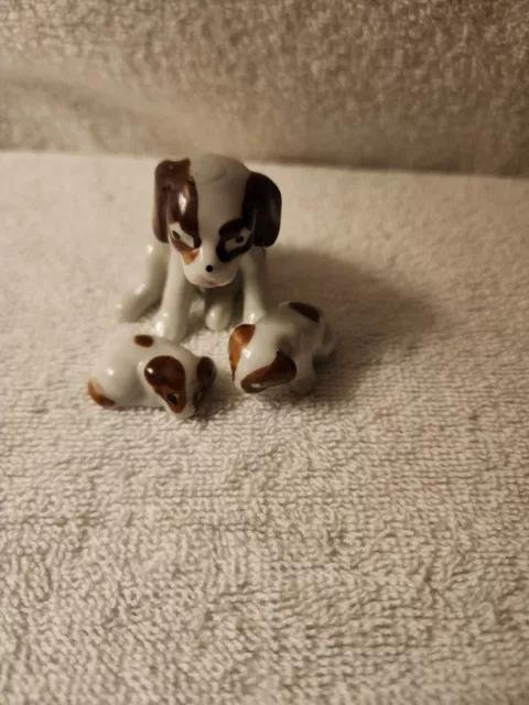 Boston Terriers Dog Figurines Miniature Brown White Set 3 Ceramic Made Japan ---