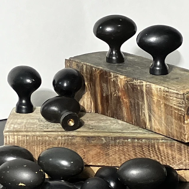 Pair Of Brass Matte Black oval oblong drawer pull knob Dresser Hardware Qty (2)
