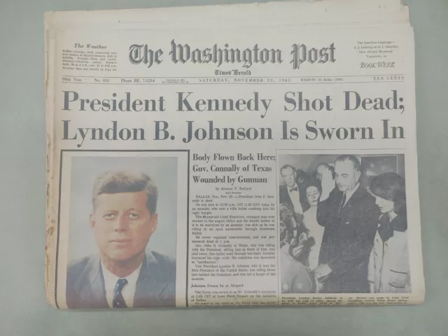 Periódico vintage The Washington Post sábado 23 de noviembre de 1963 presidente Kennedy