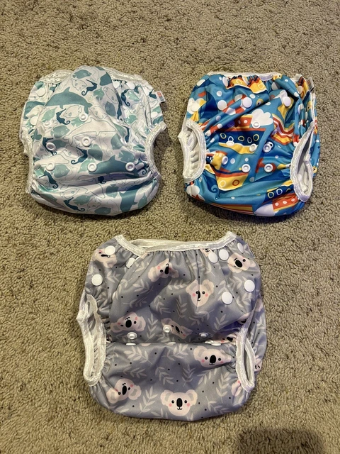 ALVA BABY Cloth Diapers ADJUSTABLE REUSABLE NEW LOT of 3 K22