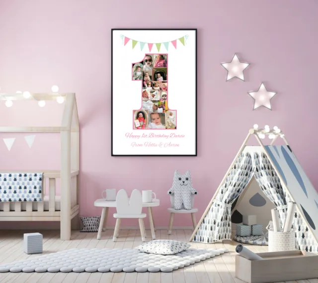 Personalisierte 1. Geburtstag Baby Mädchen Fotocollage A4 Druck Geschenk Andenken Geschenk