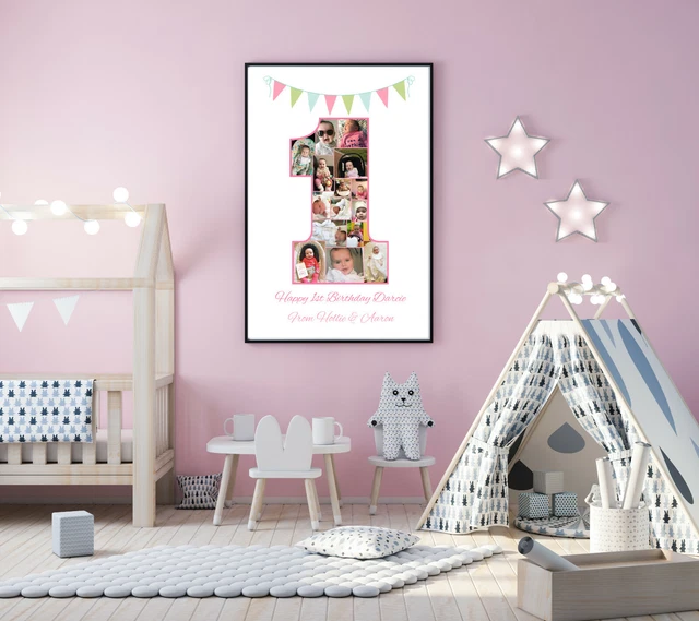 Personalisierte 1. Geburtstag Baby Mädchen Fotocollage A4 Druck Geschenk Andenken Geschenk