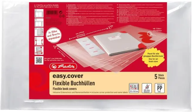 Herlitz 50014750 Buchumschlag Für Schulbücher Easy Cover, Buchhülle Transparent