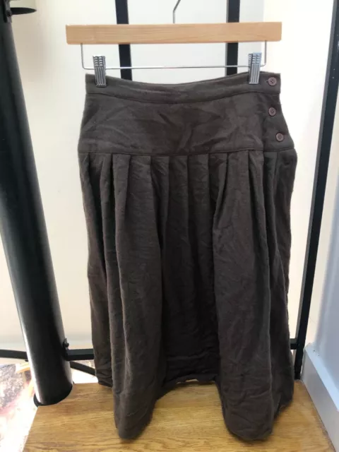 Vintage Drop Waist Wool Brown Midi Skirt, Made in USA Simone Rocha -esque school