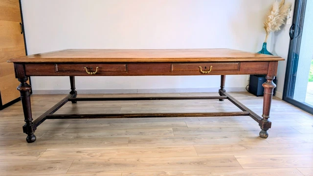 Table Ou Bureau Ancien En Chêne Massif - Dimensions 140x80x75 Cm, 2 Tiroirs, Très Bon état, Style Classique