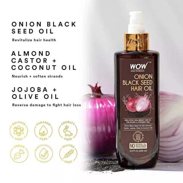 WOW Aceite para el cabello de semillas negras de cebolla/Controla la caída...