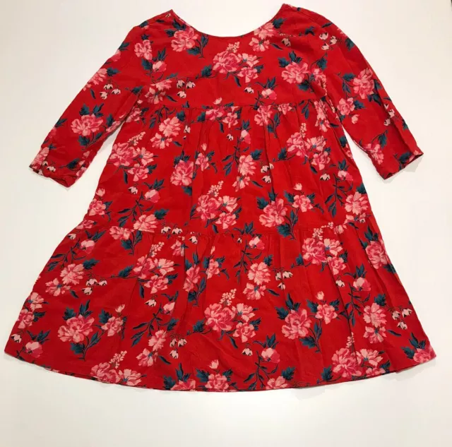 Little Girls Old Navy Dress Red Pink Floral Twirl Loose Flowy Rayon Size 10/12 L