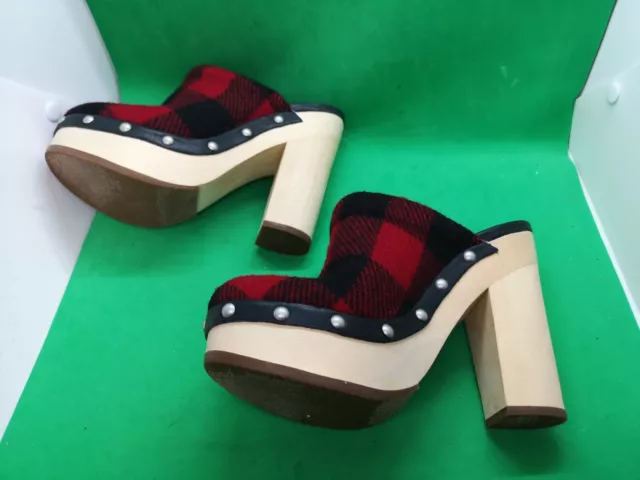 Woolrich Journalist Mule Clogs Size 6.5 Platform Heels Buffalo Plaid Wool Shoes