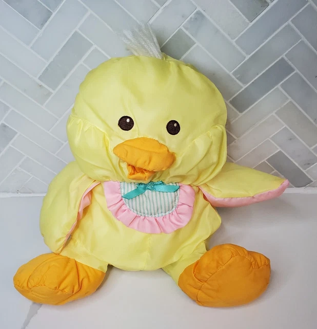 Vintage 1992 Fisher Price Puffalump Duck Plush Chick Bib Yellow 10" Stuffed