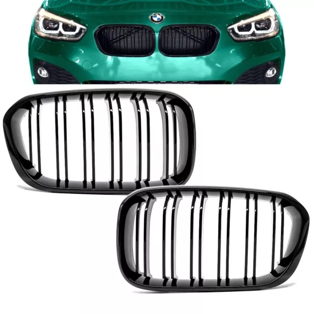 2 Calandre Double Lame Noir Brillant Bmw Serie 1 F20 / F21 Phase 2 > 03/2015