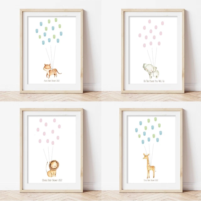 BABY SHOWER FINGERPRINT Alternative to Guest Book, Boys Girls Safari