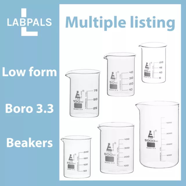 Laboratory Glass Measuring Beaker - 25ml-5000ml - Low Form - Borosilicate 3.3