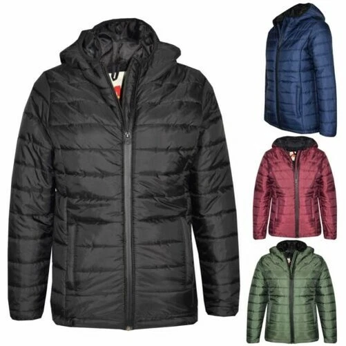 Bambini Giacche Ragazzi Cappuccio Piumino Imbottito Caldo Spesso Scuola Zip 3-13