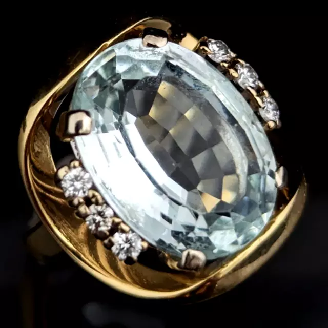 GIA 8CT AQUAMARINE Diamonds 18k Yellow Gold Cocktail Ring Vintage Retro ...