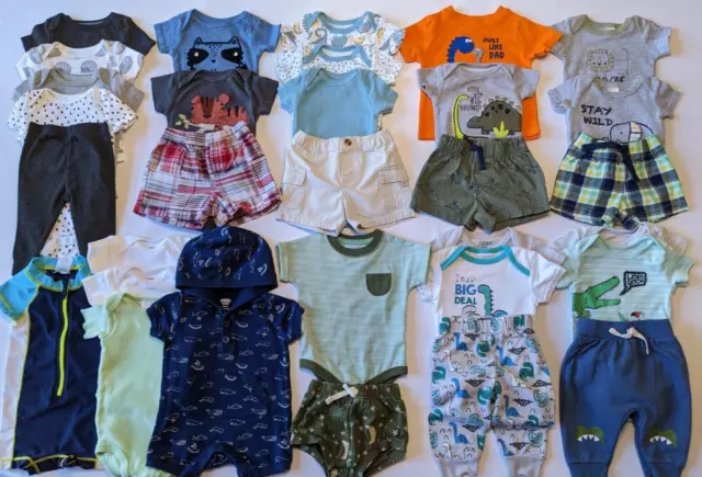 31 pc LOT Infant Baby Boy Clothes 0-3 Month Tops Pants Shorts Swim SUMMER BUNDLE