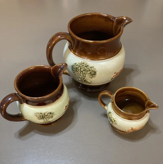 3 Sizes Vtg FOX HUNT POTTERY PITCHERS BOURNE DENBY Made in ENGLAND 5.5"/4"/2.75"