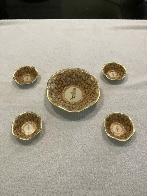Vintage Planters Peanuts Mr. Peanut Small Tin Nut Dishes Bowls Set of 5 -Barware