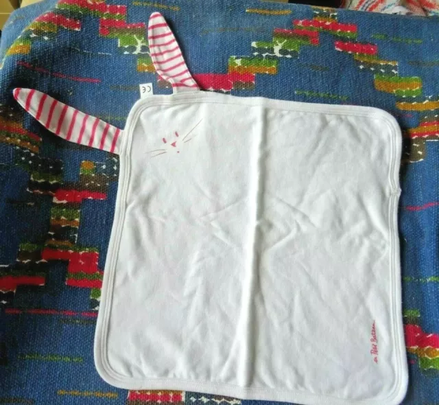 Up/  Doudou  Plat Lapin  Coton Blanc Rouge Raye Petit Bateau Kom 9