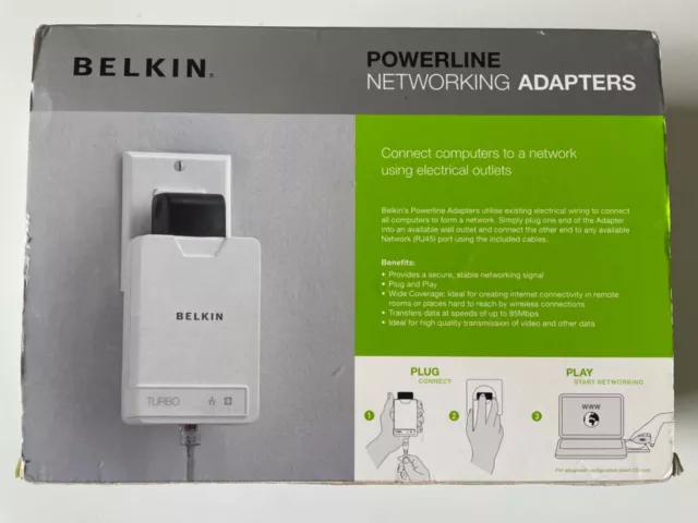 PowerLine Extender Belkin CPL Starter Kit 85Mbps Networking Adapter F5D4071UK.