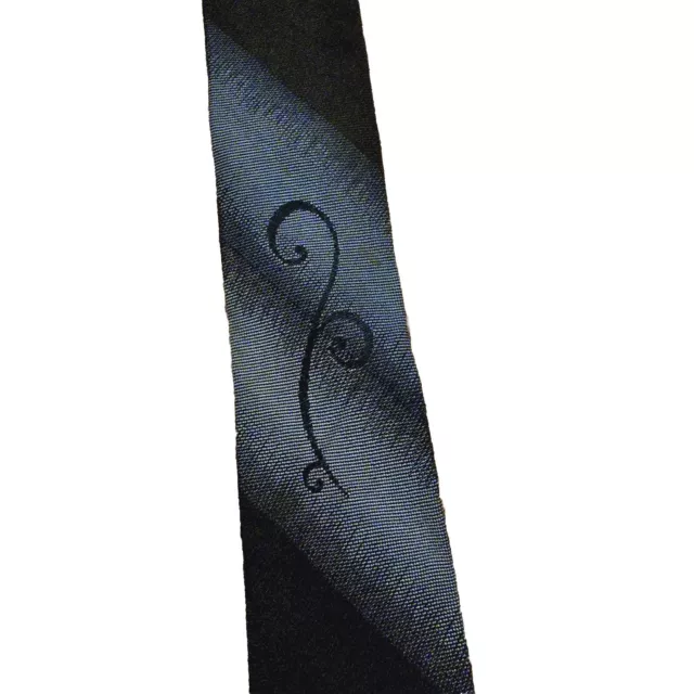 Vintage 1980's New Wave Skinny Mens Neck Tie Black Swirl Acetate Rayon