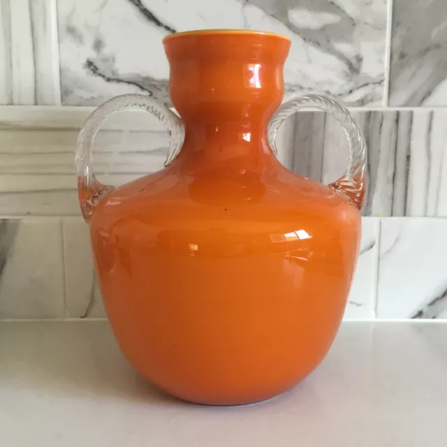 Large Retro Bright Orange Glass URN or JUG style Vase