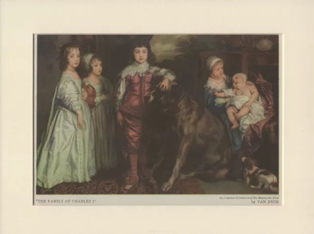 Charles 1St Family Children And Mastiff Dog Old Art Print Ready Mounted