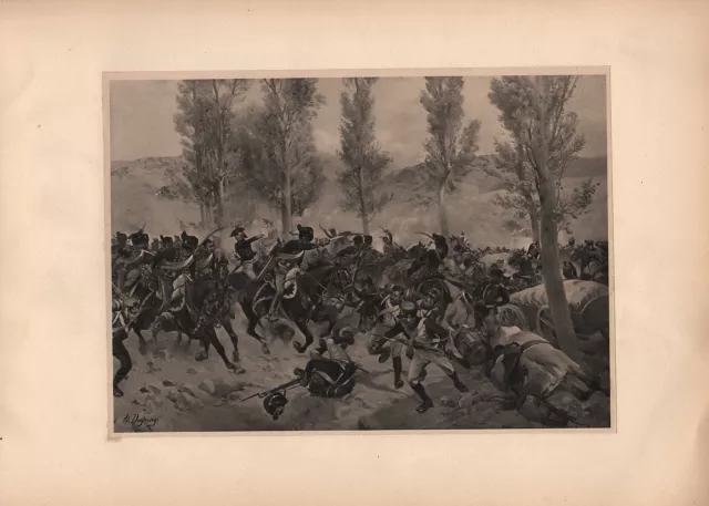 Antique Military Print ~ Battle Of Vittoria (1813) Cavalry Sword Highlanders