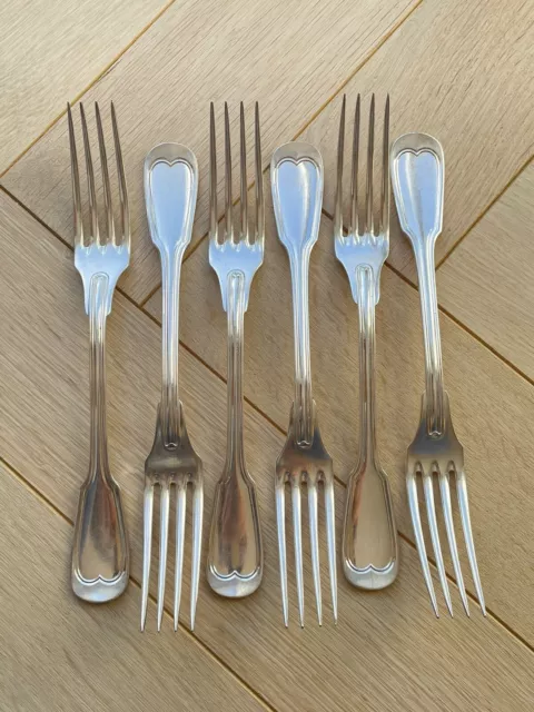 Ensemble de 6 fourchettes en métal Argenté - Modèle Filet - Couvert ancien
