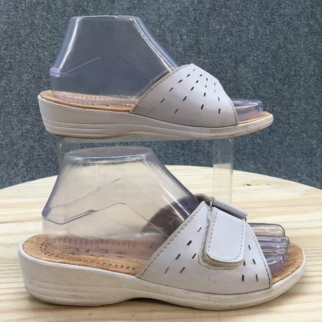 Eve Sandals Womens 8 Slides Wedge Slip On White Faux Leather Open Toe Casual