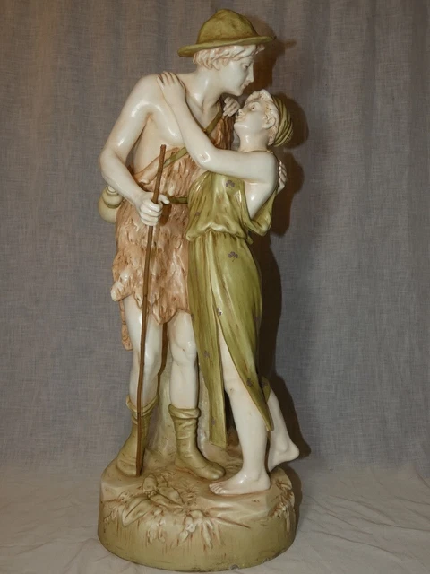 Monumentale 74 cm statue d'un groupe de berger et sa bergère en Royal DUX 19e