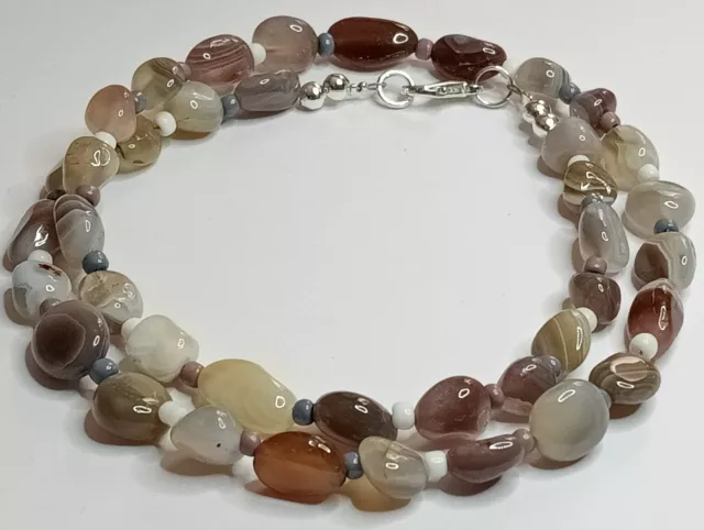 Botswana Agate Necklace Gemstone Silver Plated 78